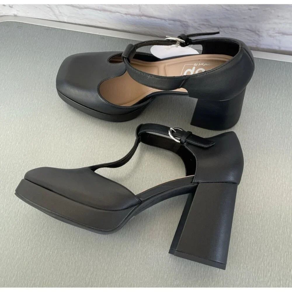 Pop Women Black Block Heel Platform Y2K Mary Jane Dress Shoes Size 9M - Picture 2 of 10
